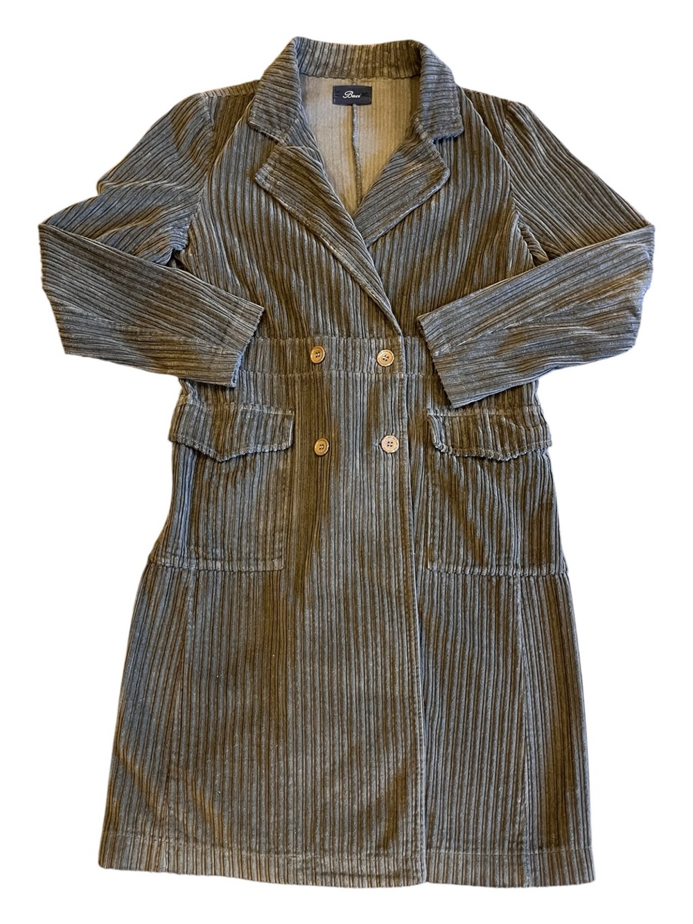 Baci Corduroy Trench Coat Double-Breasted Gray Brown Long Overcoat Duster